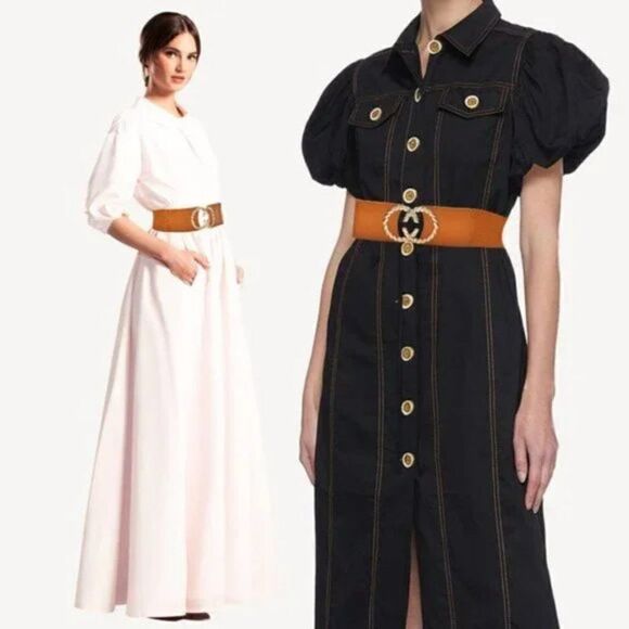 NEW WOMEN Stretchy Belt Metal Buckle Brown1 - Picture 2 of 7